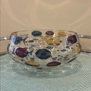 Vintage Mid Century Modern Colorful Glass Bowl, 7” Round